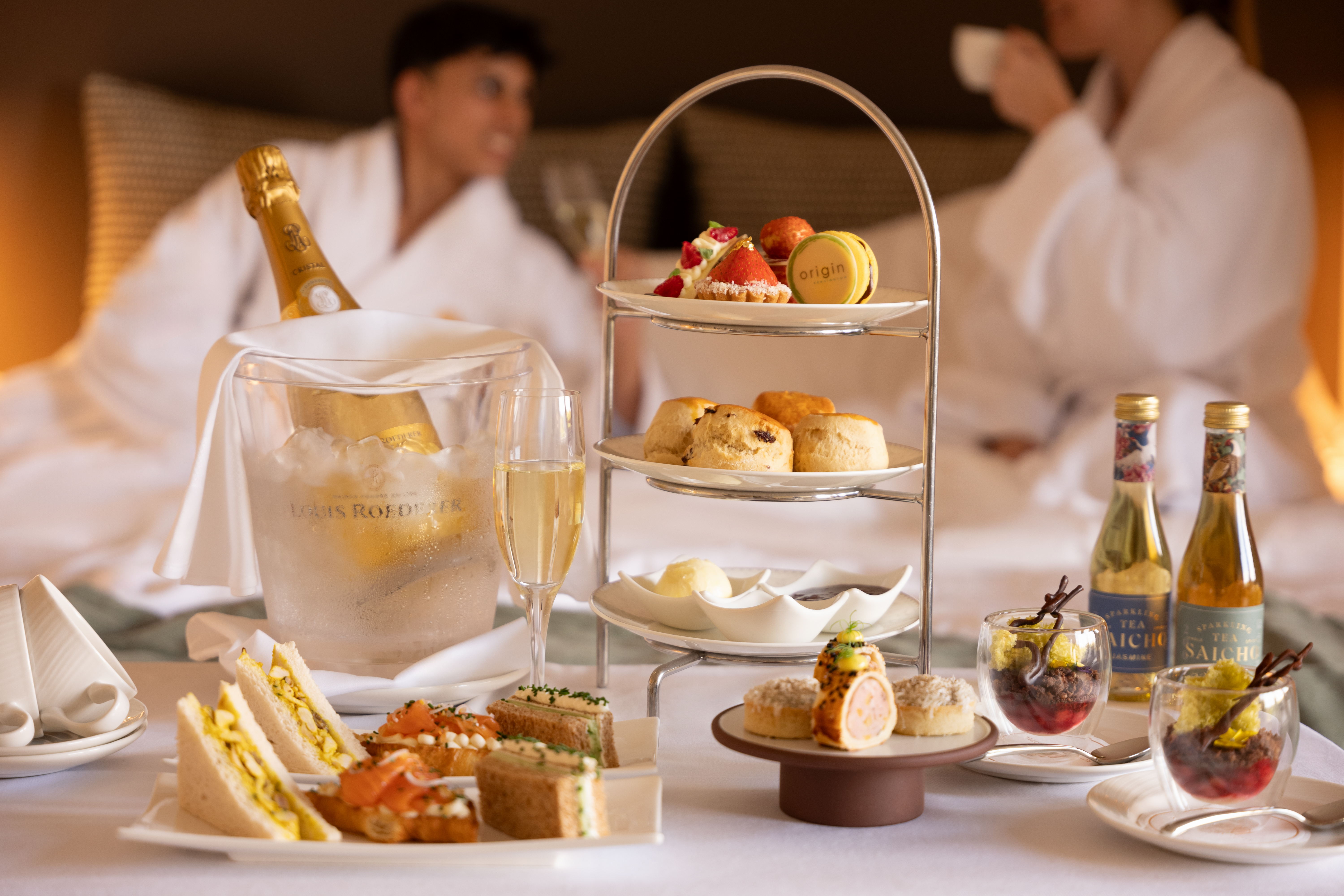 Afternoon tea room service at the Royal Garden Hotel, London