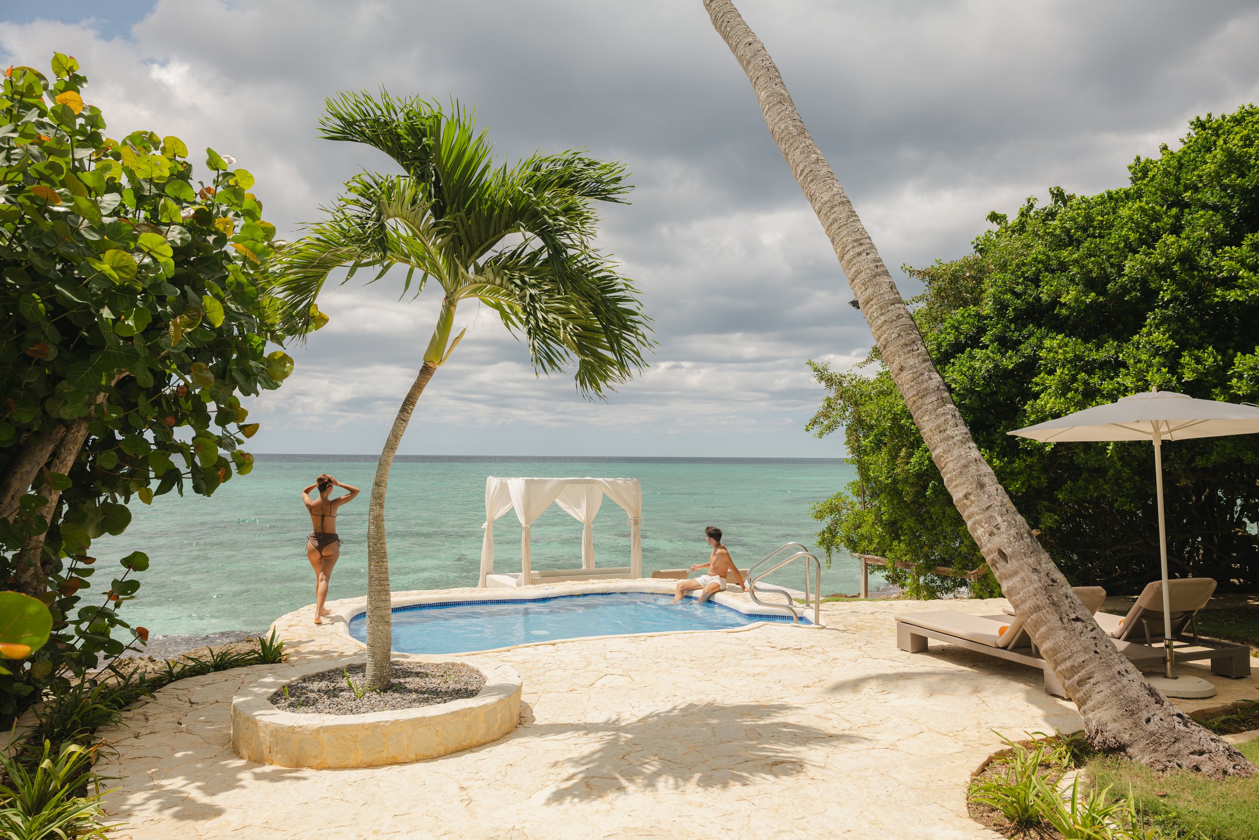 Private plunge pool oceanfront villa Caribbean resort, lifestyle photographer London