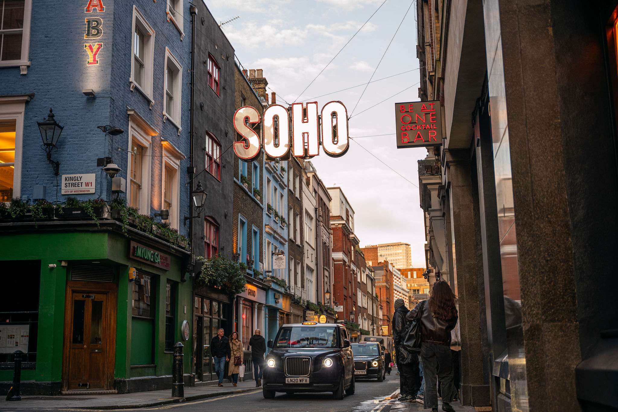 Soho London neon nightlife, lifestyle photography